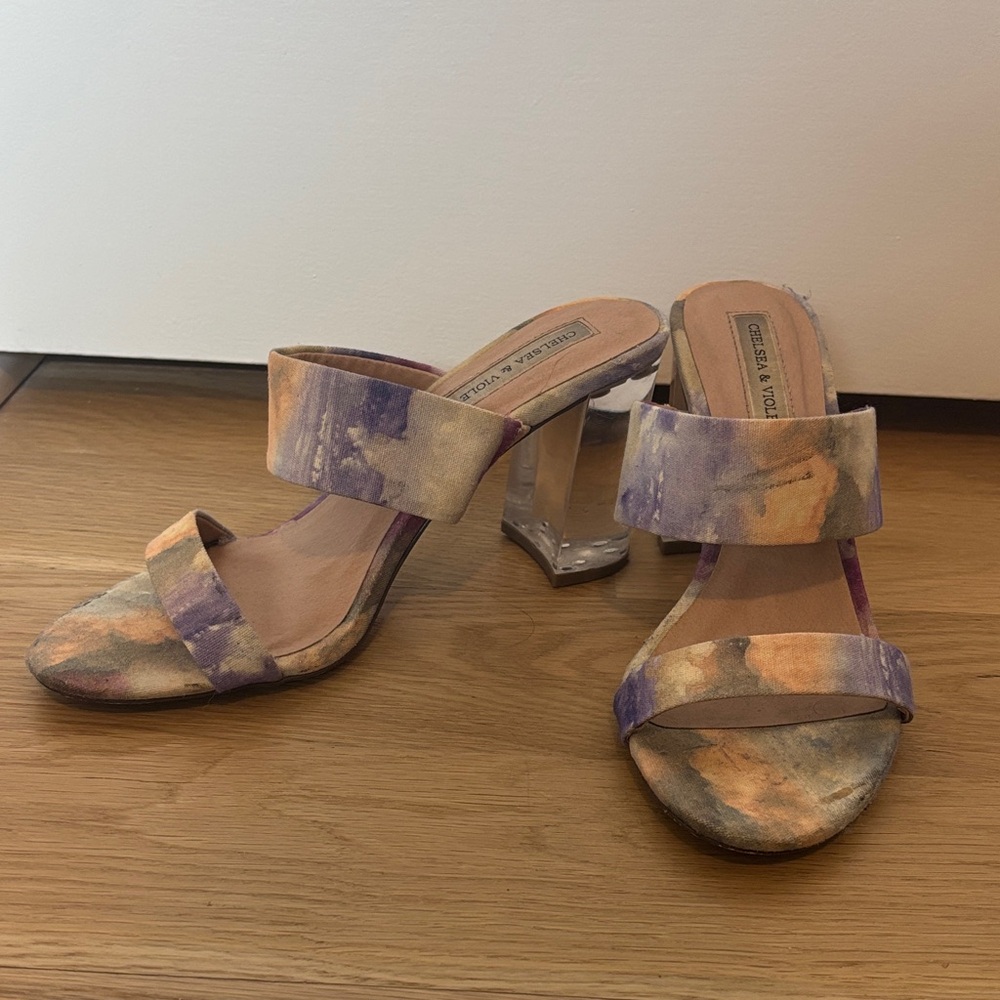 Chelsea & Violet Women's Purple Multicolor Sandals with Acrylic Heel, Size 9